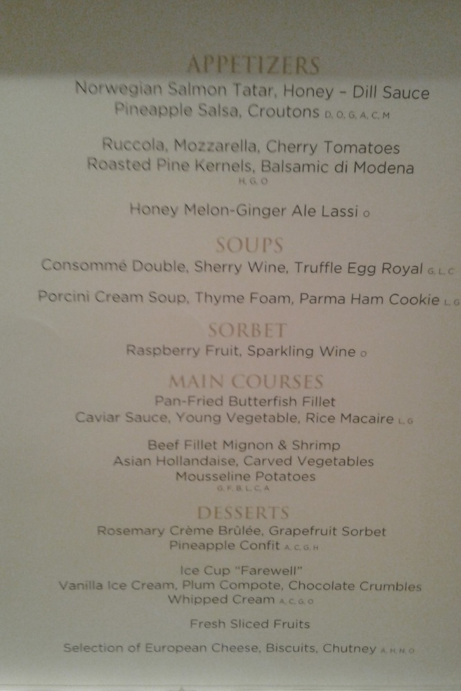 Typical dinner menu